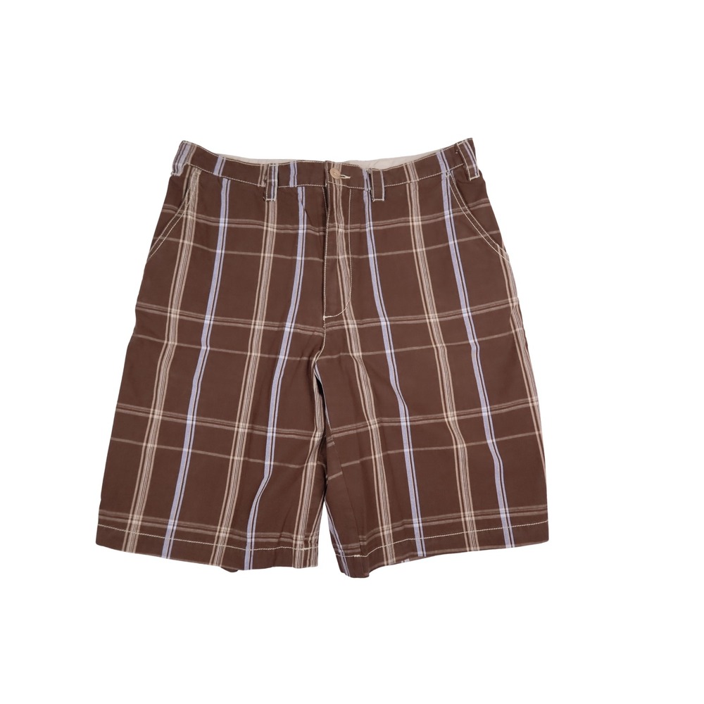 Mossimo Men's Size 34 Plaid Shorts Brown Blue Y2K Skater Long Baggy 100% Cotton
